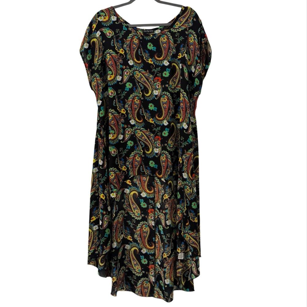 Cha Cha Vente Hi Lo Top Womens 1X Multicolor Paisley Sheer Tunic Boho Maximalist
